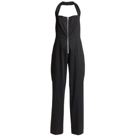 FRAME Women’s Halter Jumpsuit Straight Leg Front Zip Plissé Trim Size Small - Picture 4 of 10